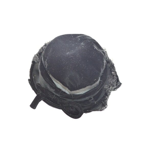 1950s Black Velvet Ostrich Feather Breton Hat Sear - Picture 4 of 6